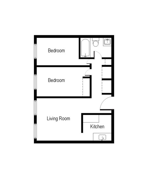 Floor plan for 2 beds, 1 bath, 742 sqft